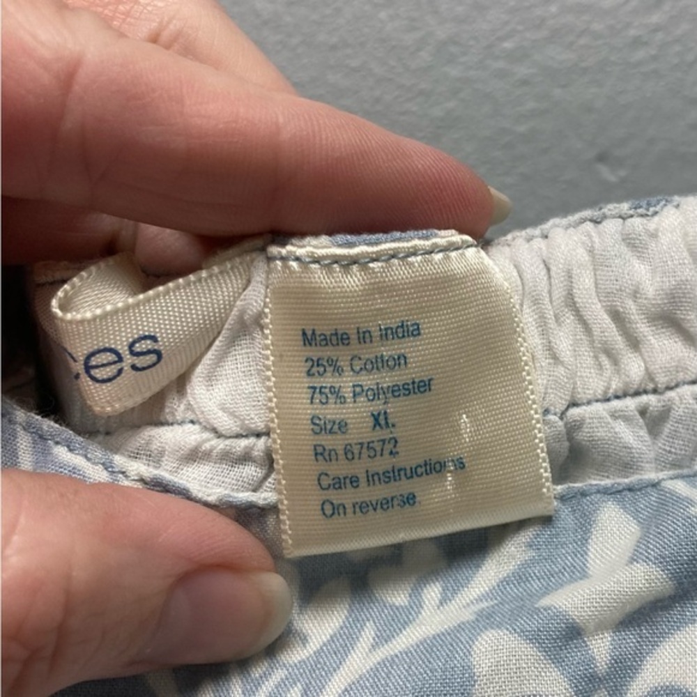 Y2K Maurices Blue White Damask Babydoll Dress XL Smocked Back Sleeveless 2000s - Picture 7 of 7